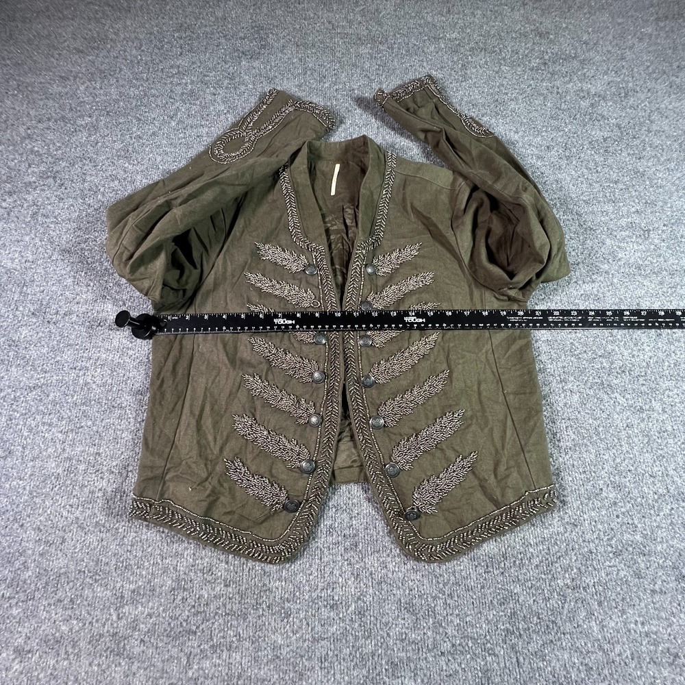 Free People Brown Cotton Beaded Bohemian Military Style Jacket Womens Large - Picture 3 of 15